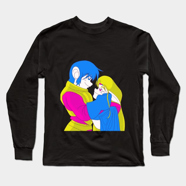 parn and deedlit embracing 80s color halftone Long Sleeve T-Shirt by Aat8 